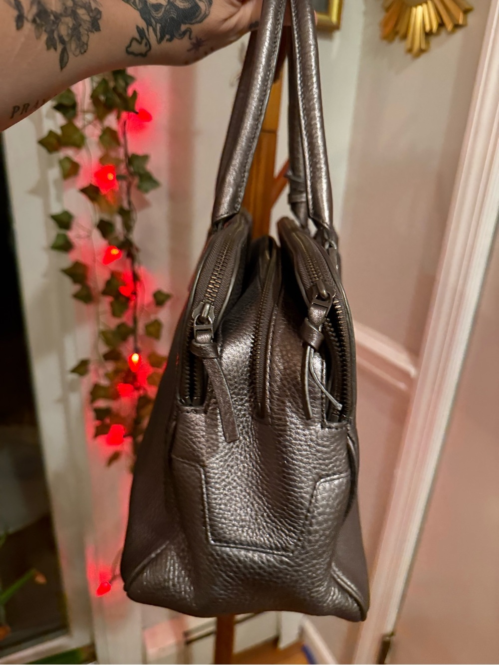 🩶 Tory Burch Metallic Pewter Leather Satchel with Tassels 🩶 - Picture 10 of 12